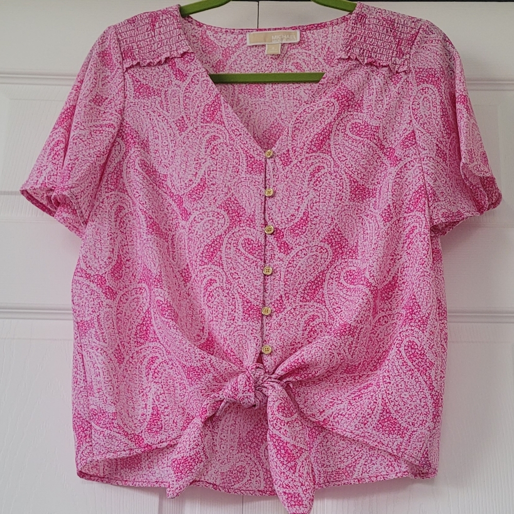 MICHAEL Michael Kors Pink Crop Tie Front Blouse